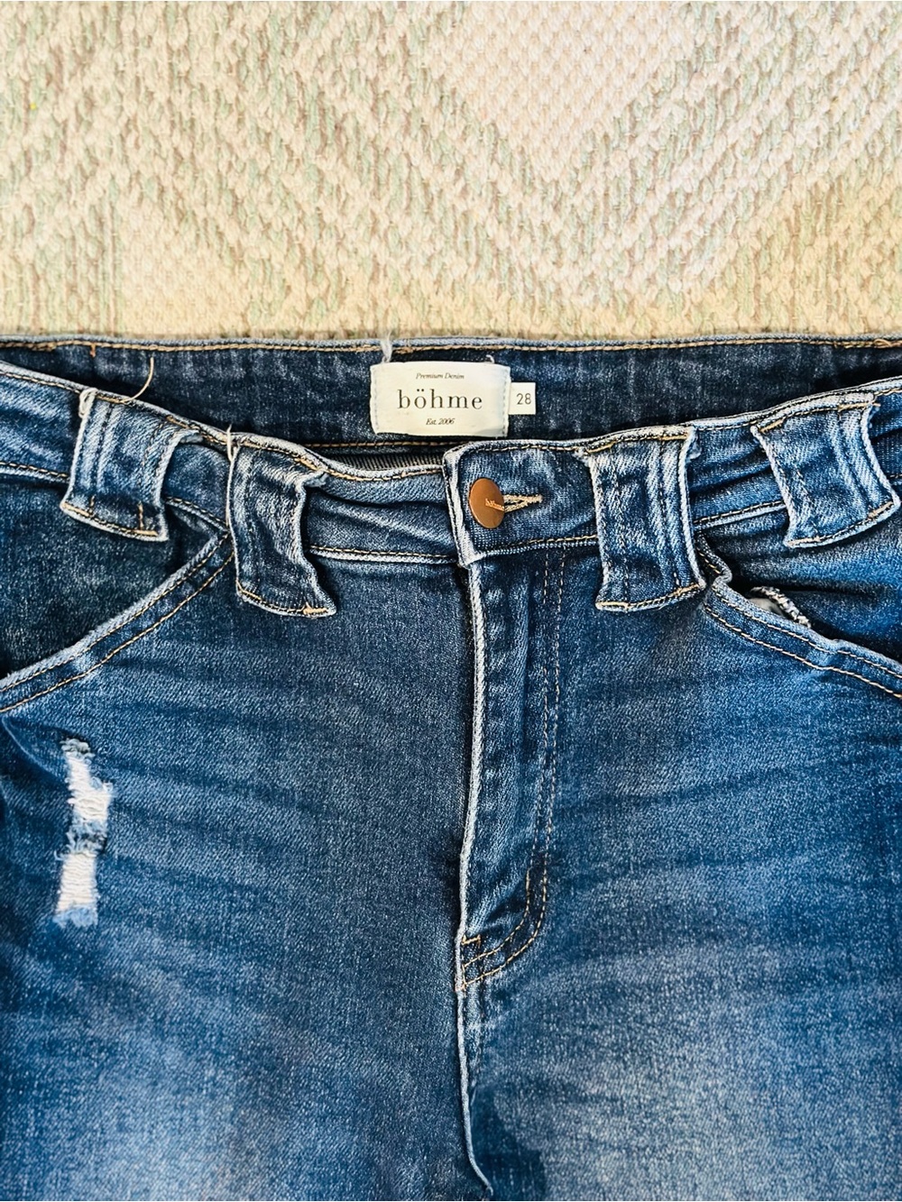 Bohme High-Rise Distressed Skinny Jeans in Dark Blue - Size 28 - Picture 3 of 4